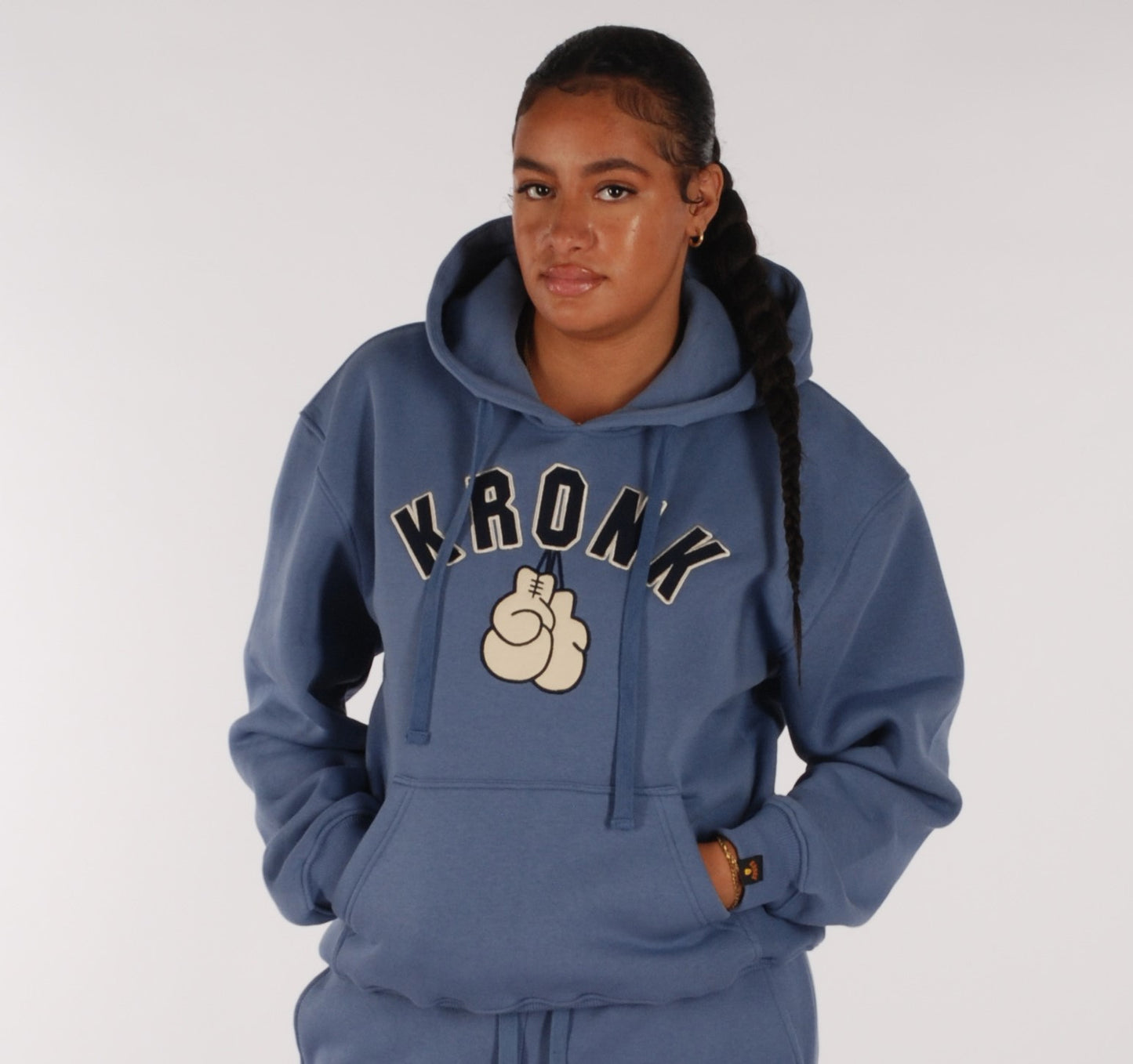 KRONKWOMEN Gloves Applique Hoodie Loose Fit Steel Blue