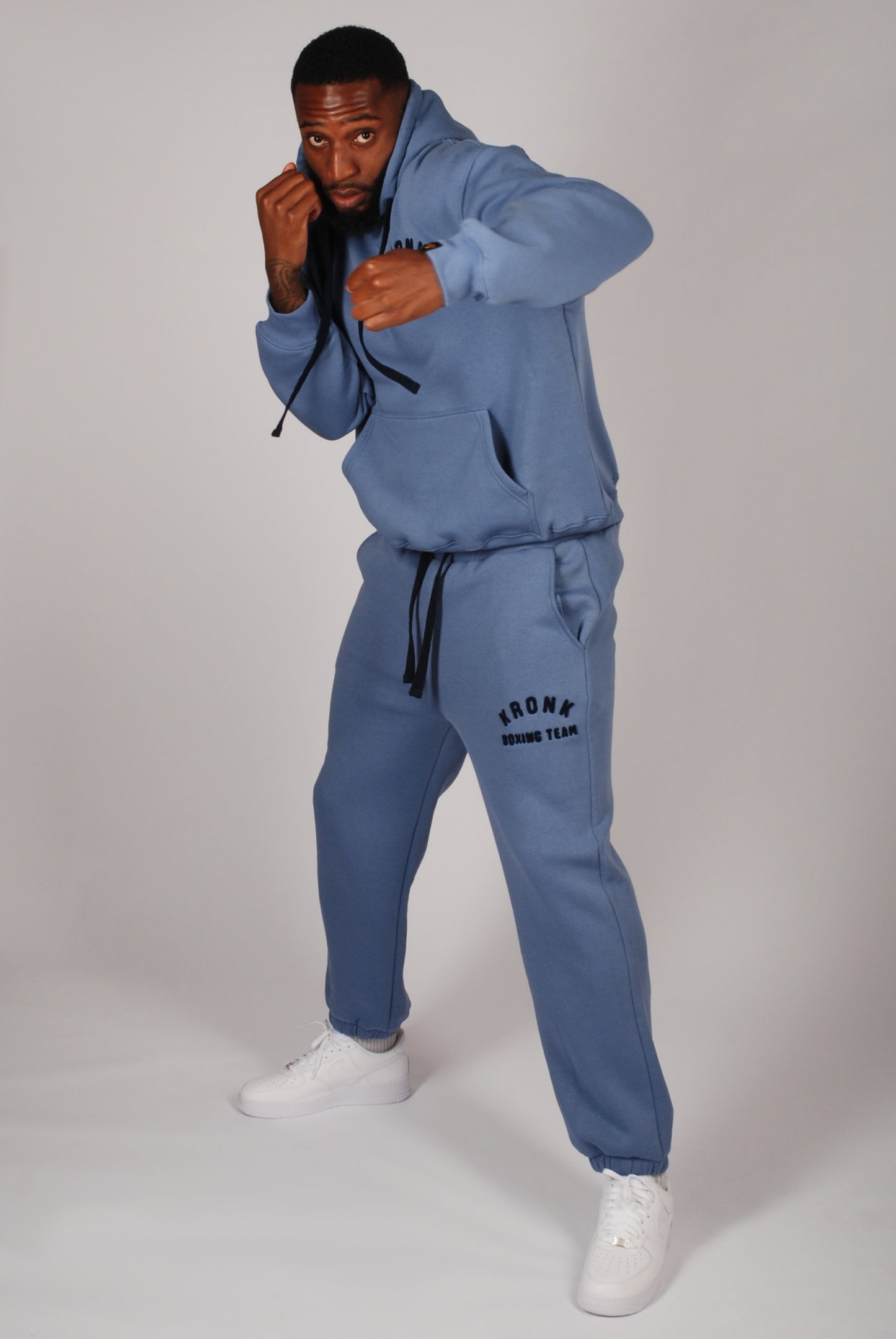KRONK Boxing Team Towelling Applique Hoodie Loose Fit Steel Blue
