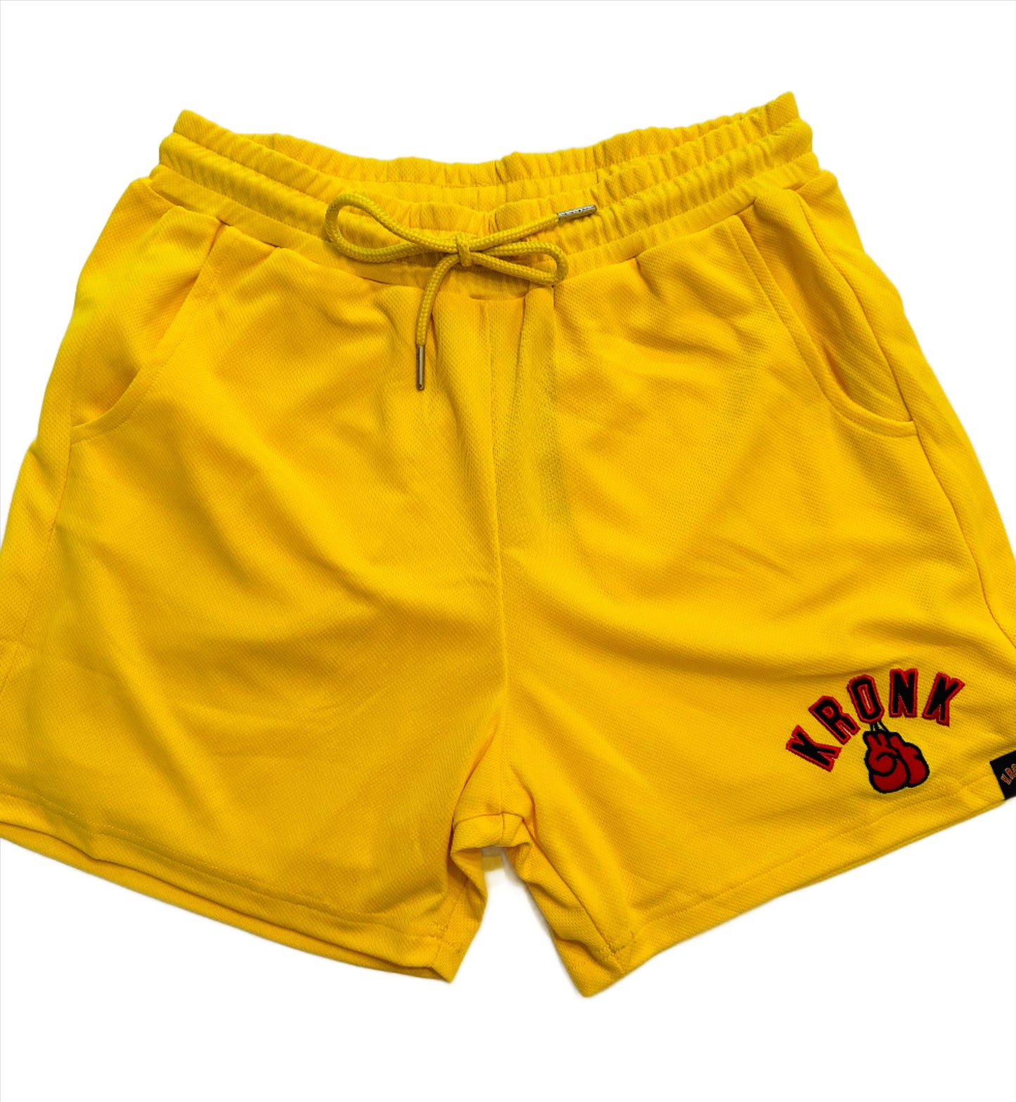 KRONK Gloves Applique Lined Gym Shorts Yellow
