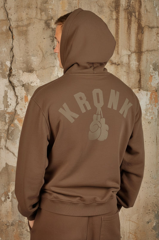 KRONK Faded Gloves Vintage Wash Hoodie Loose Fit Dark Brown