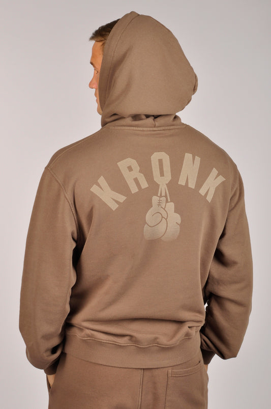 KRONK Faded Gloves Vintage Wash Hoodie Loose Fit Dark Brown