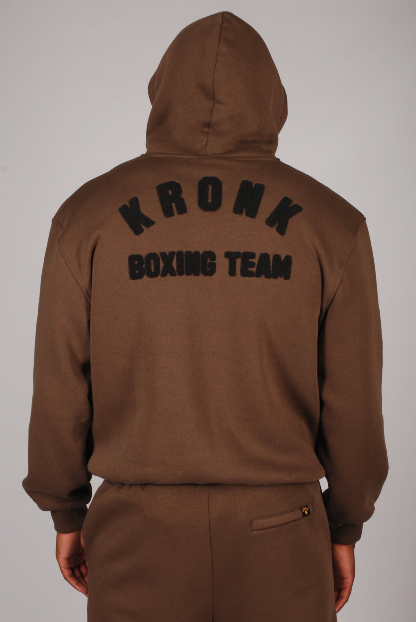 KRONK Boxing Team Towelling Applique Hoodie Loose Fit Dark Brown