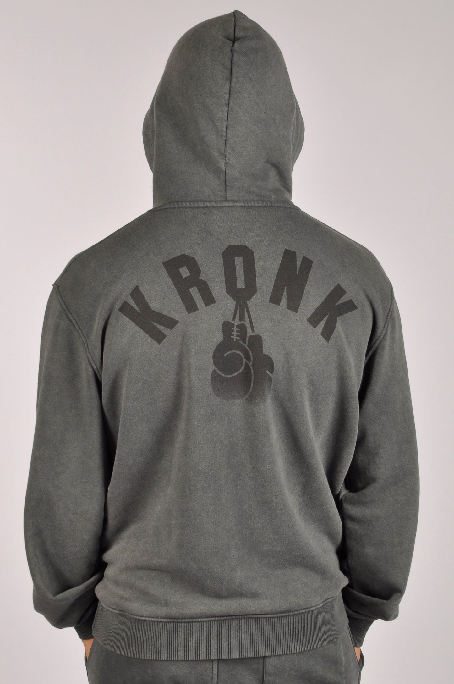 KRONK Faded Gloves Vintage Wash Hoodie Loose Fit Charcoal