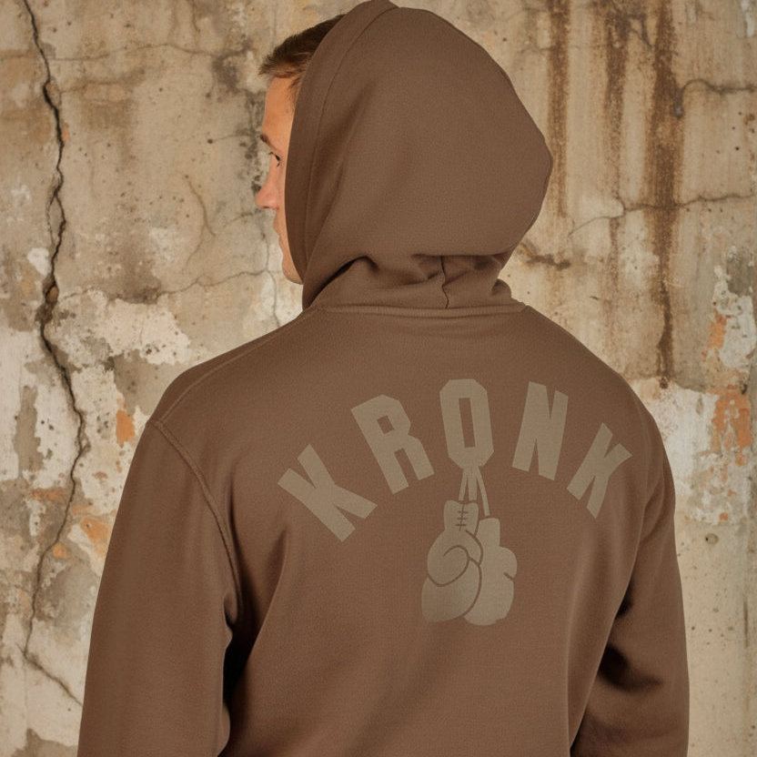 KRONK Faded Gloves Vintage Wash Hoodie Loose Fit Dark Brown