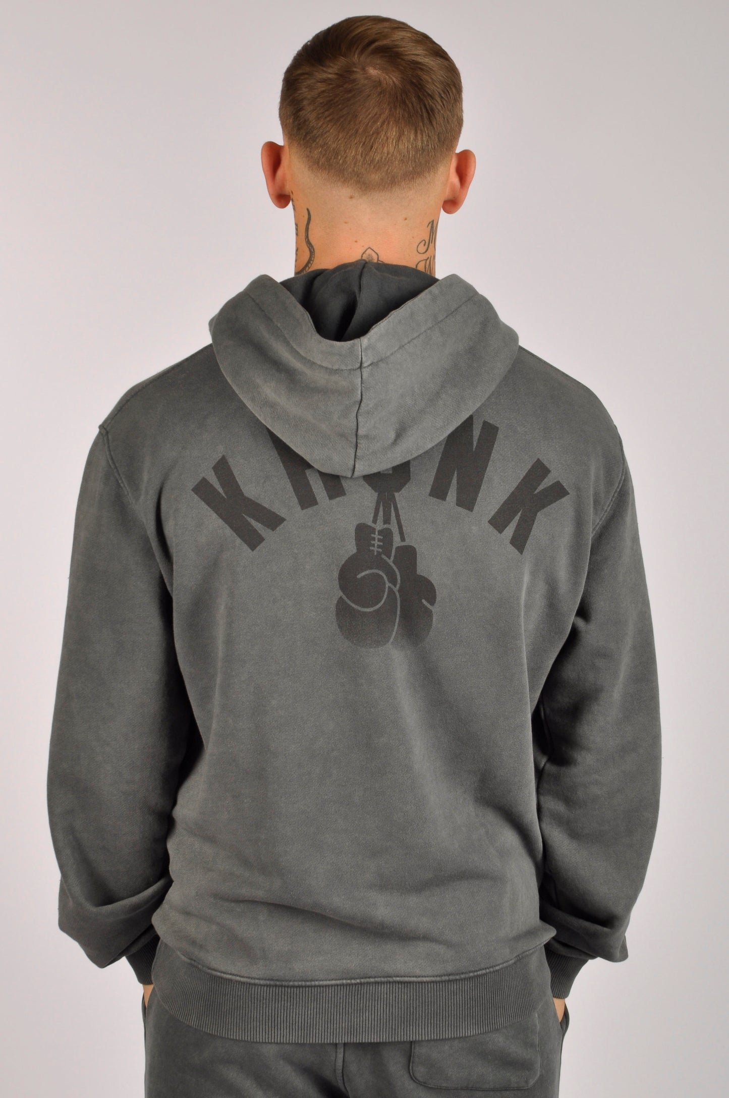 KRONK Faded Gloves Vintage Wash Hoodie Loose Fit Charcoal