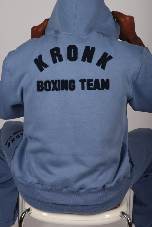 KRONK Boxing Team Towelling Applique Hoodie Loose Fit Steel Blue