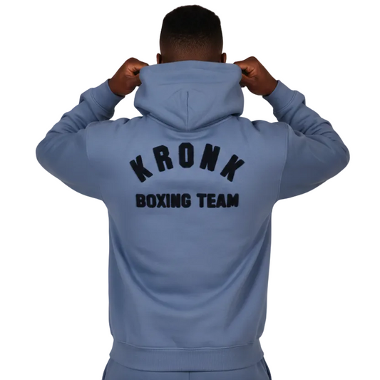 KRONK Boxing Team Towelling Applique Hoodie Loose Fit Steel Blue