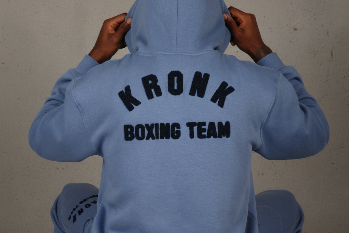 KRONK Boxing Team Towelling Applique Loose Fit Tracksuit Steel Blue