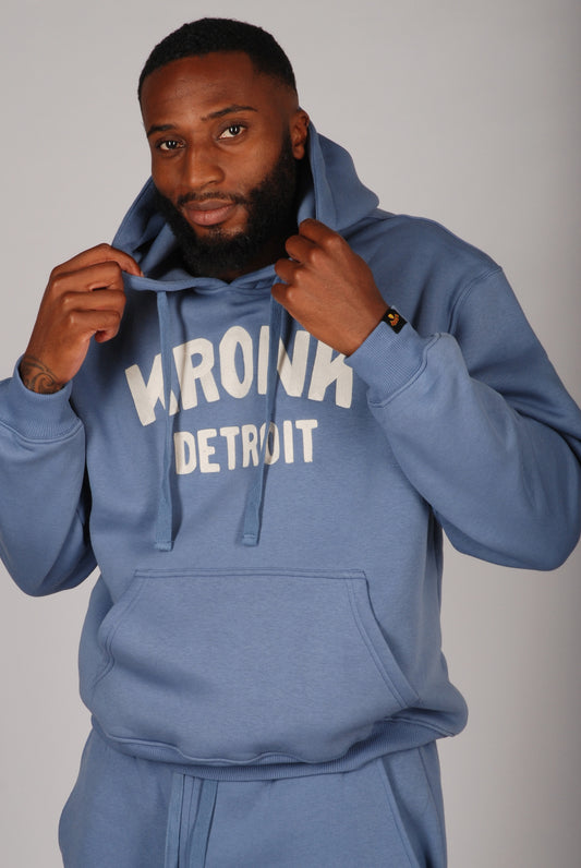 KRONK Detroit Chain Stitch Loose Fit Hoodie Steel Blue
