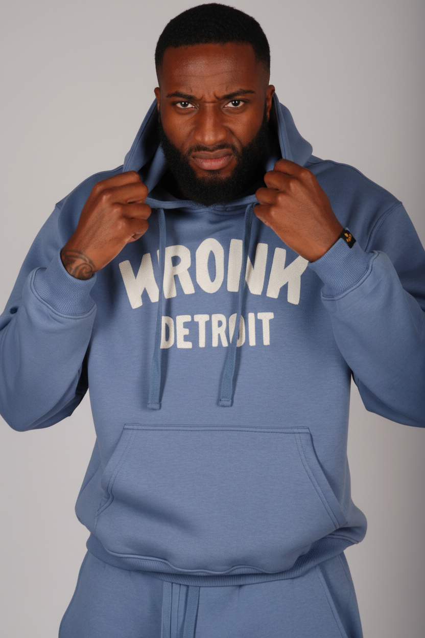 KRONK Detroit Chain Stitch Loose Fit Hoodie Steel Blue