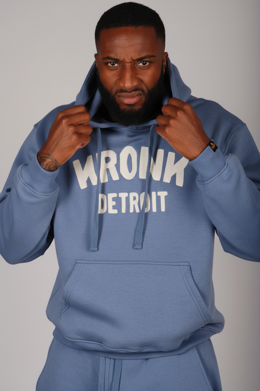 KRONK Detroit Chain Stitch Loose Fit Hoodie Steel Blue