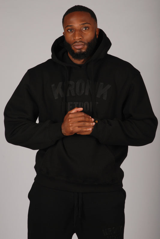 KRONK Detroit Chain Stitch Loose Fit Hoodie Black Stealth