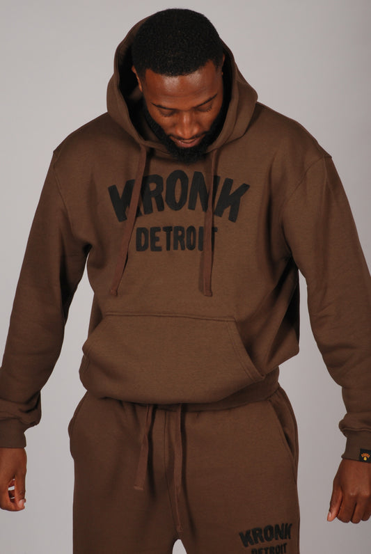 KRONK Detroit Chain Stitch Loose Fit Hoodie Dark Brown