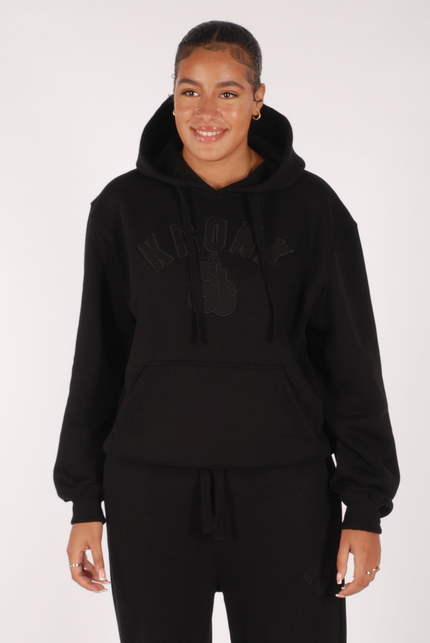 KRONKWOMEN Gloves Applique Hoodie Loose Fit Black Stealth