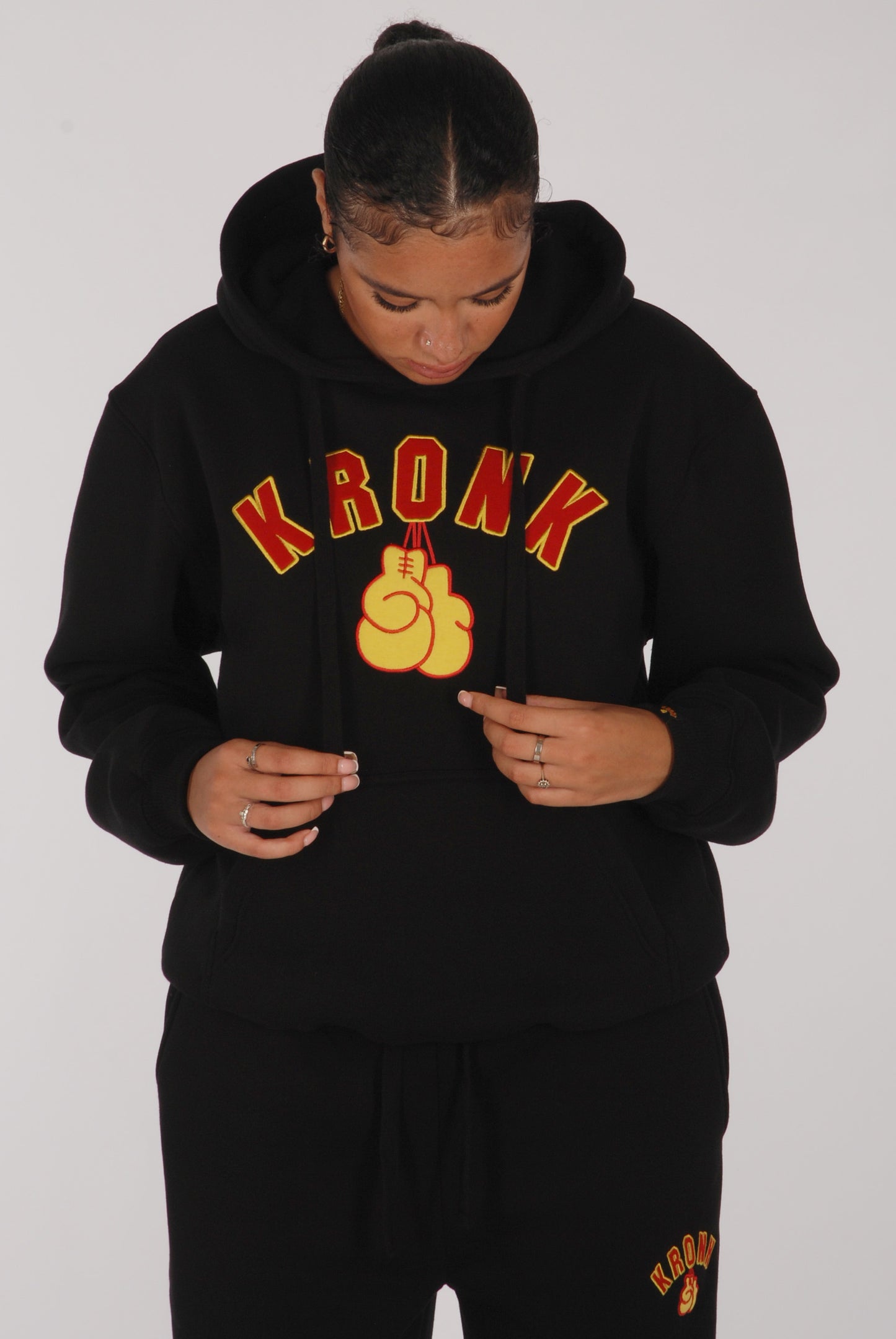 KRONKWOMEN Gloves Applique Hoodie Loose Fit Black