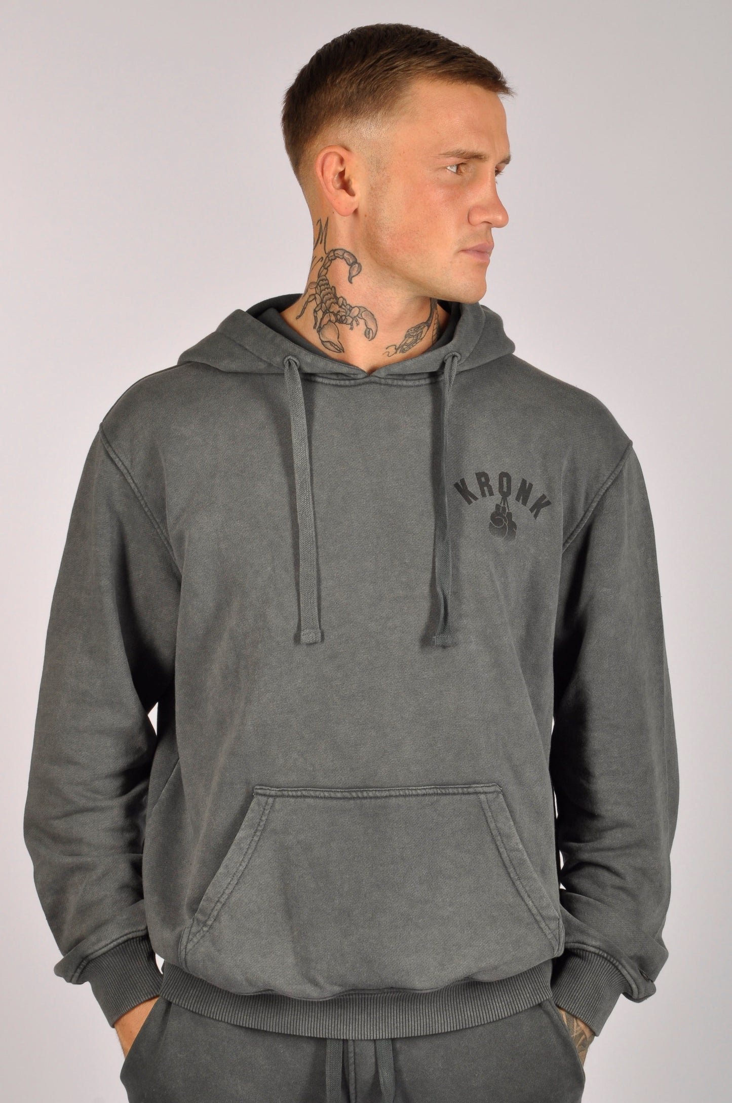 KRONK Faded Gloves Vintage Wash Hoodie Loose Fit Charcoal