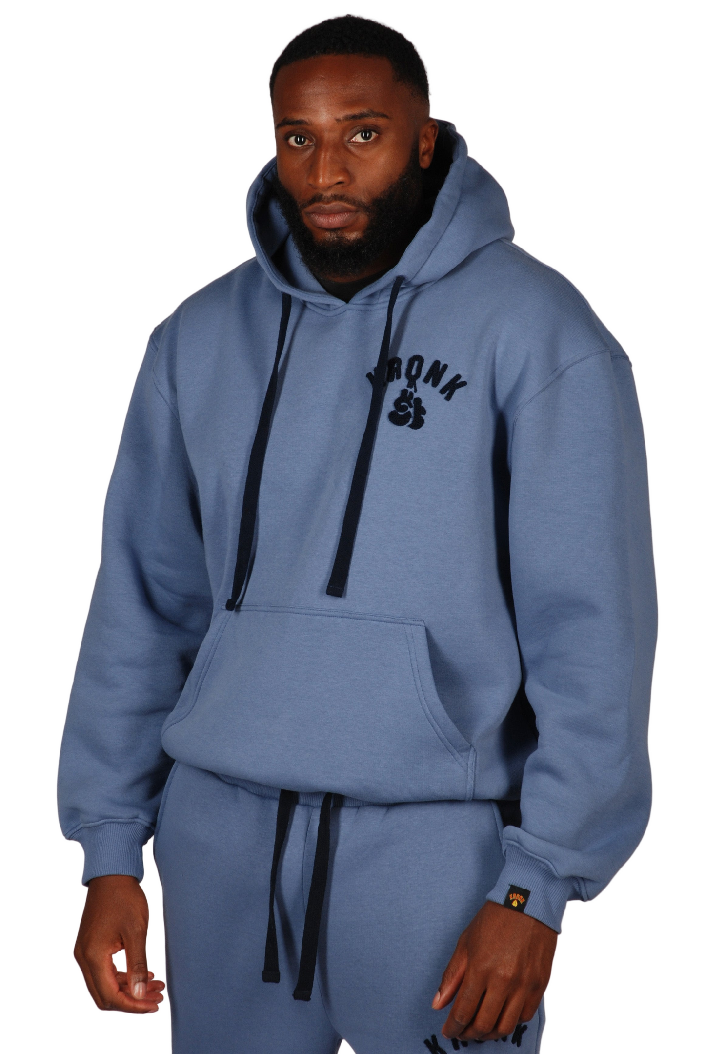 KRONK Boxing Team Towelling Applique Hoodie Loose Fit Steel Blue