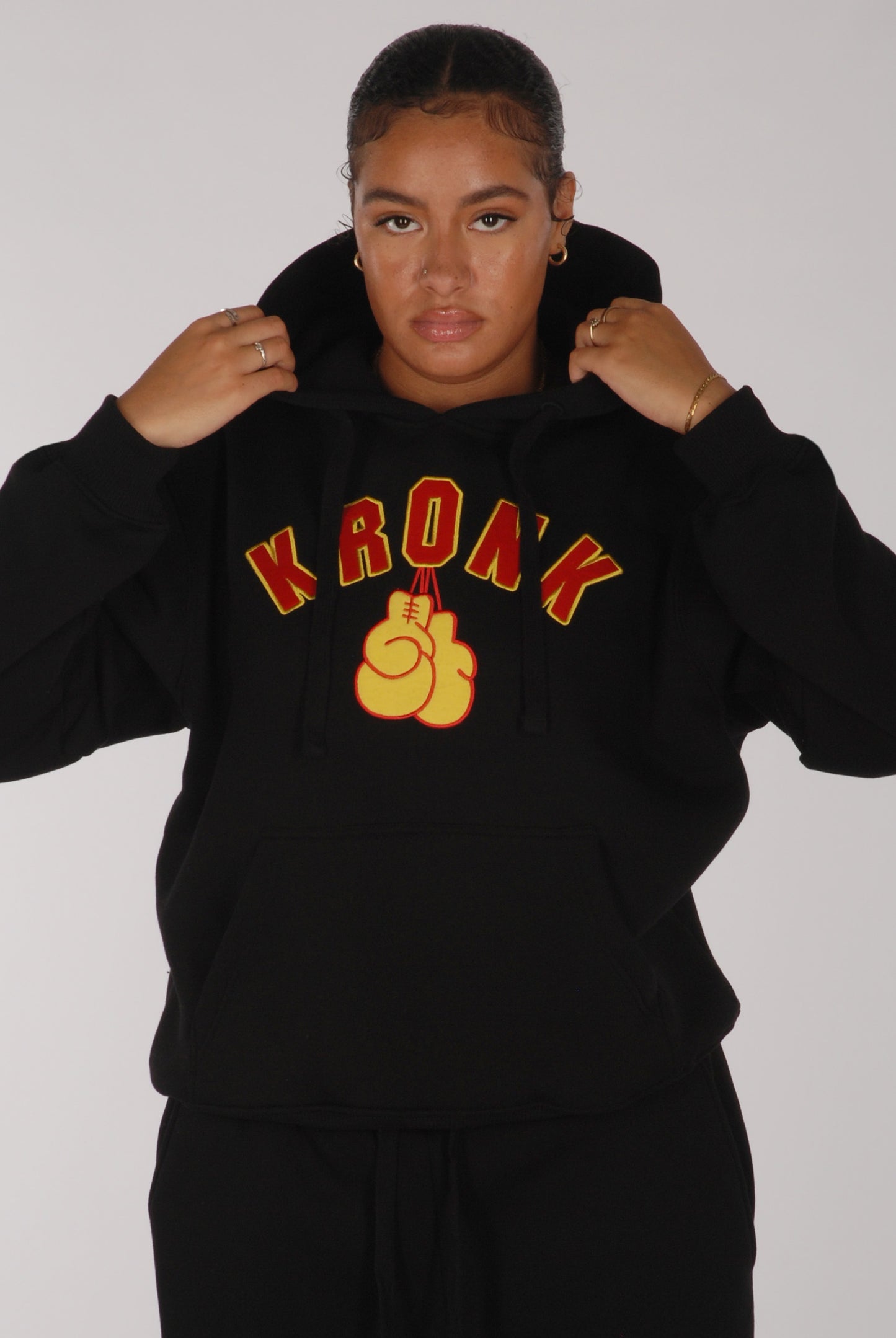 KRONKWOMEN Gloves Applique Hoodie Loose Fit Black