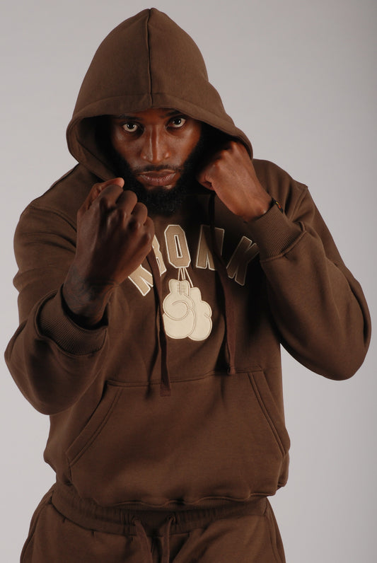 KRONK Gloves Applique Hoodie Loose Fit Dark Brown