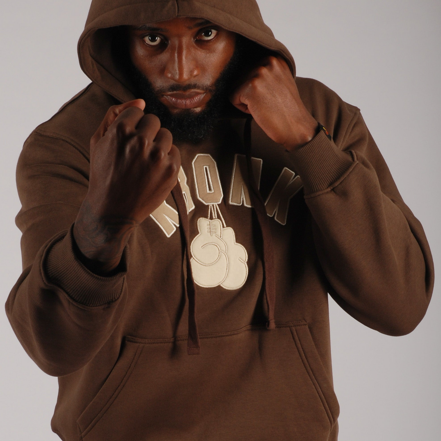 KRONK Gloves Applique Hoodie Loose Fit Dark Brown