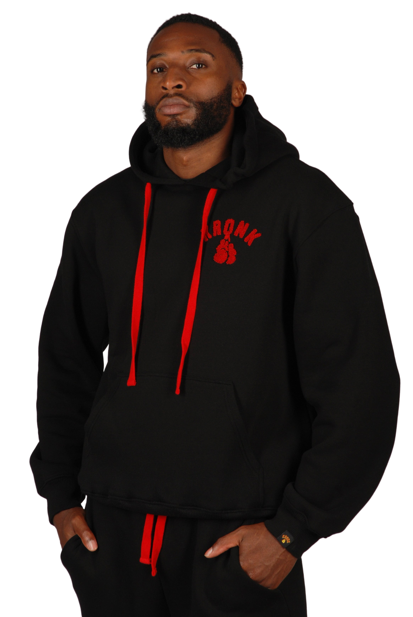 KRONK Boxing Team Towelling Applique Hoodie Loose Fit Black
