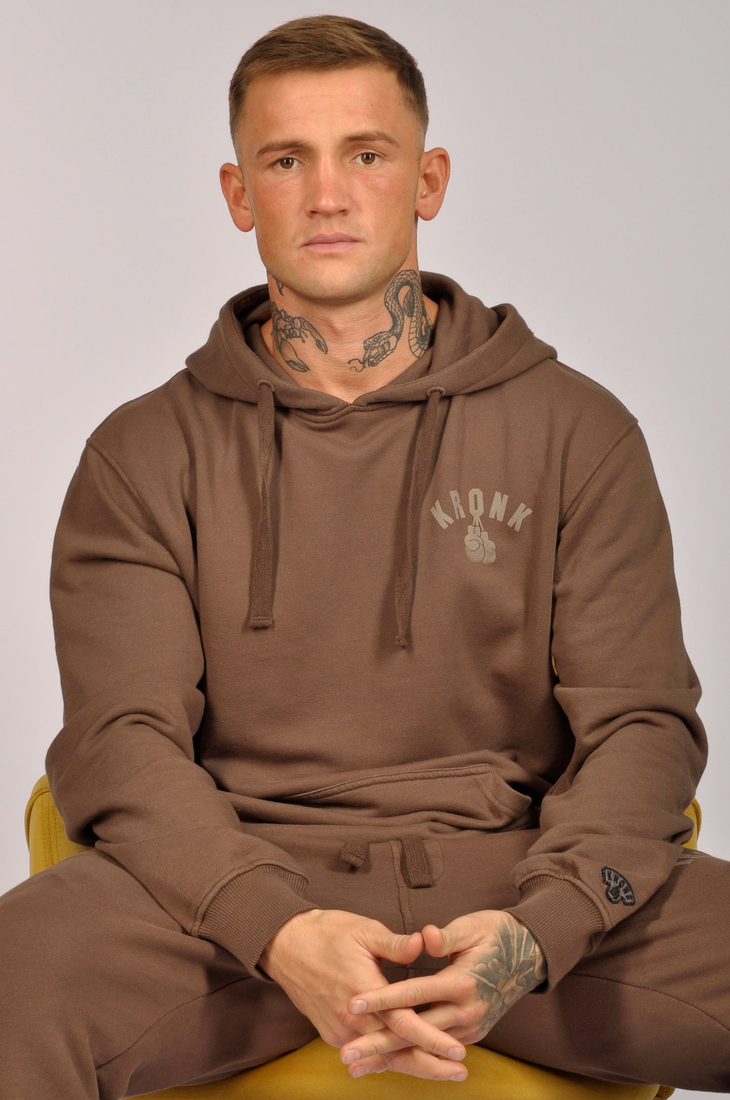 KRONK Faded Gloves Vintage Wash Hoodie Loose Fit Dark Brown