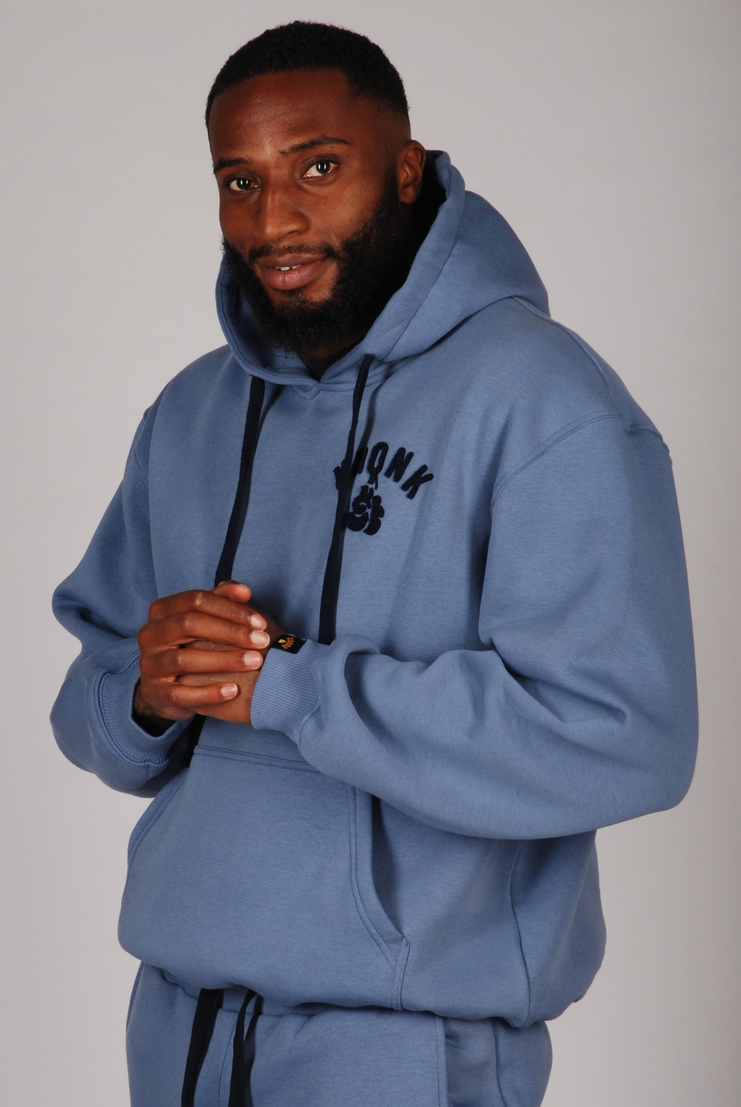 KRONK Boxing Team Towelling Applique Hoodie Loose Fit Steel Blue