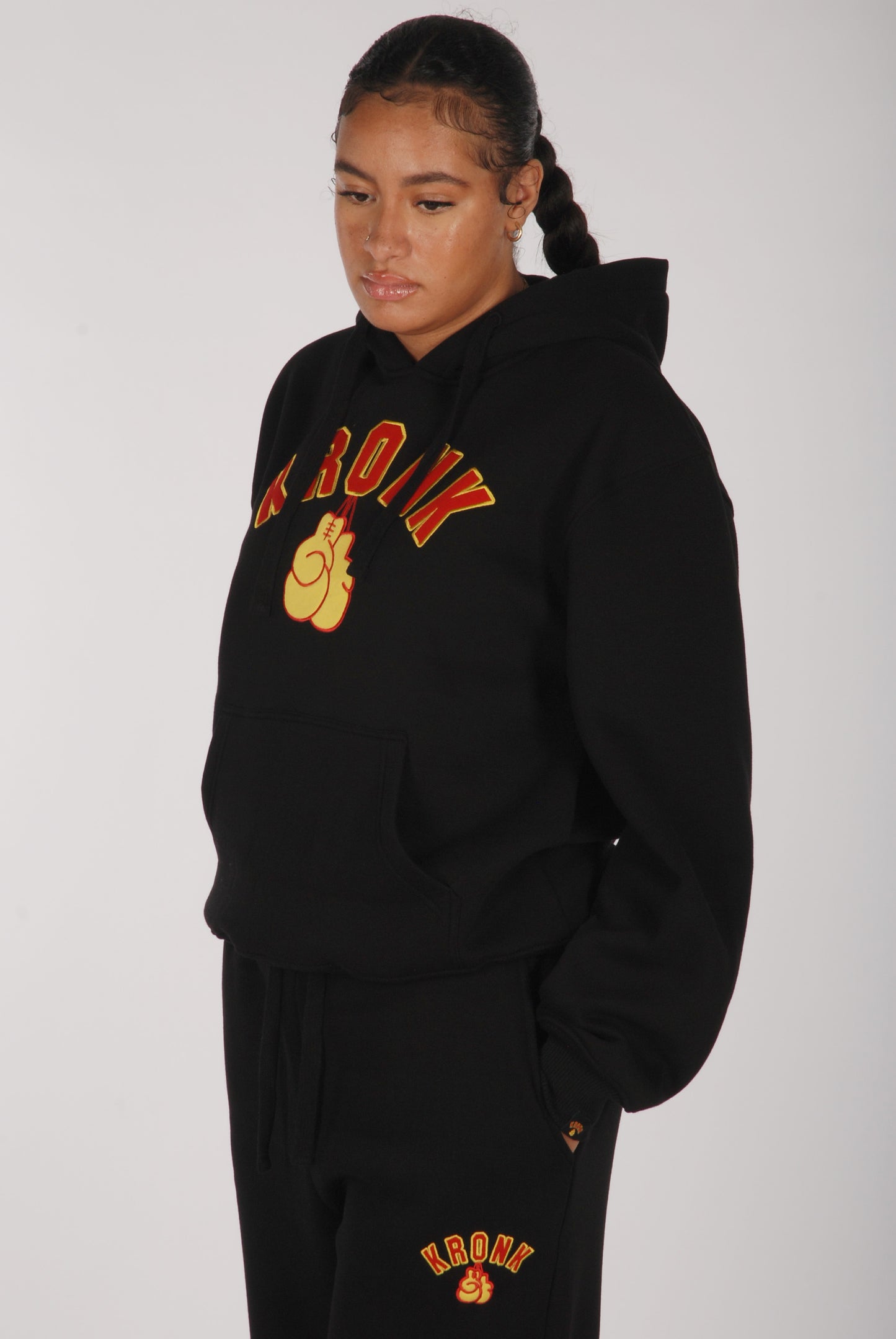 KRONKWOMEN Gloves Applique Hoodie Loose Fit Black