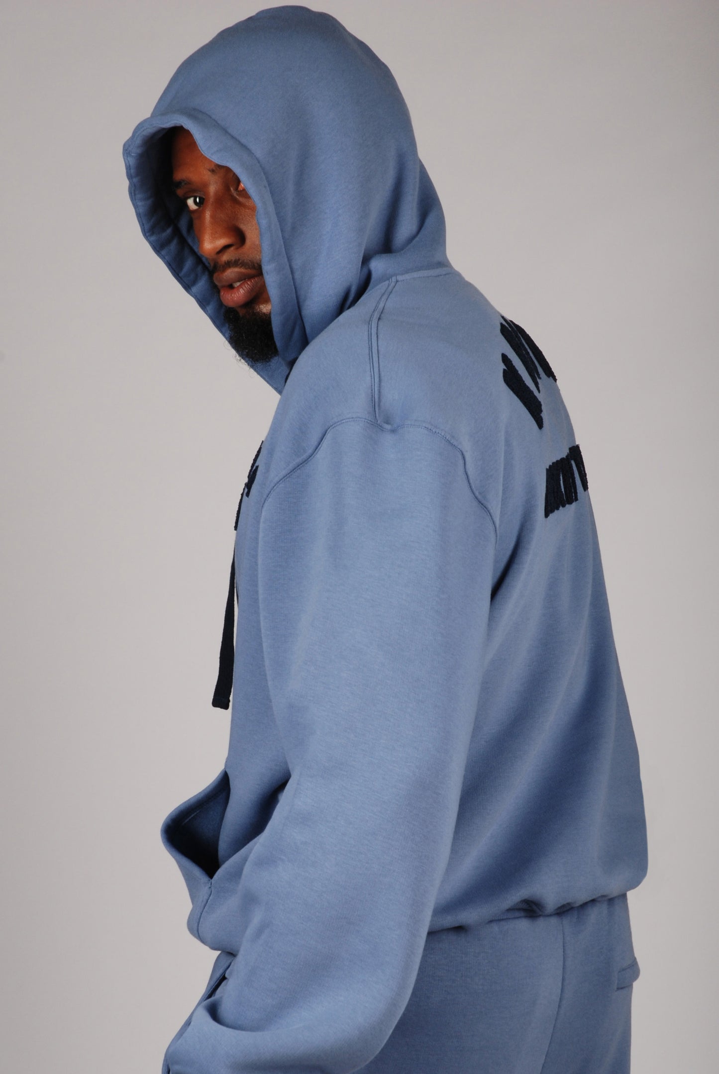 KRONK Boxing Team Towelling Applique Hoodie Loose Fit Steel Blue