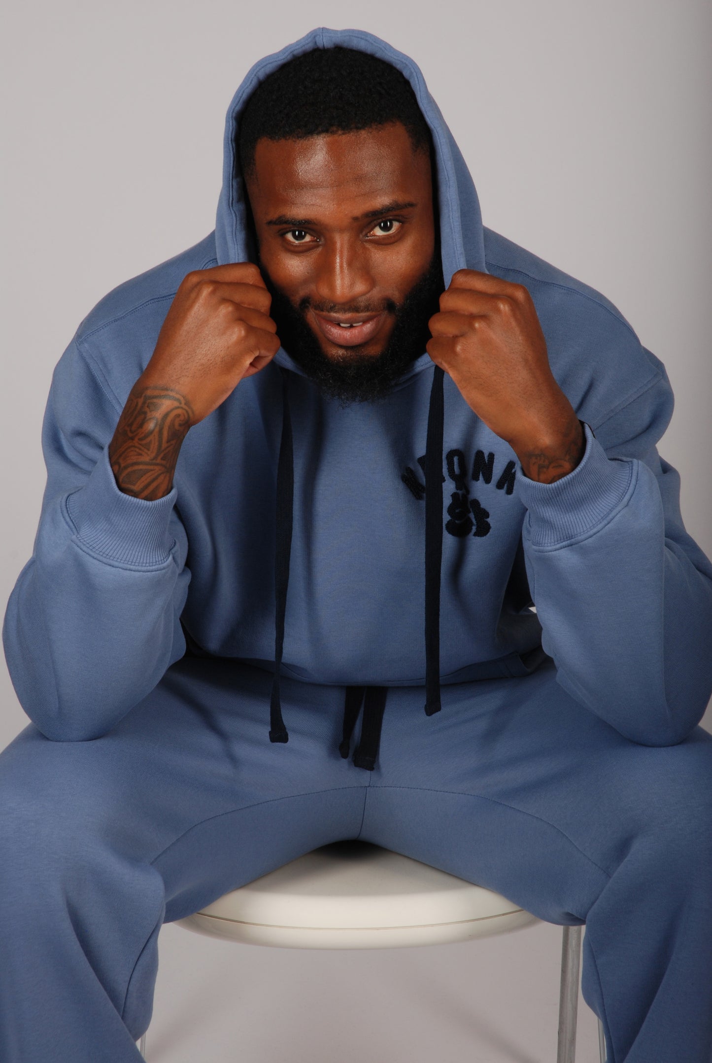 KRONK Boxing Team Towelling Applique Hoodie Loose Fit Steel Blue
