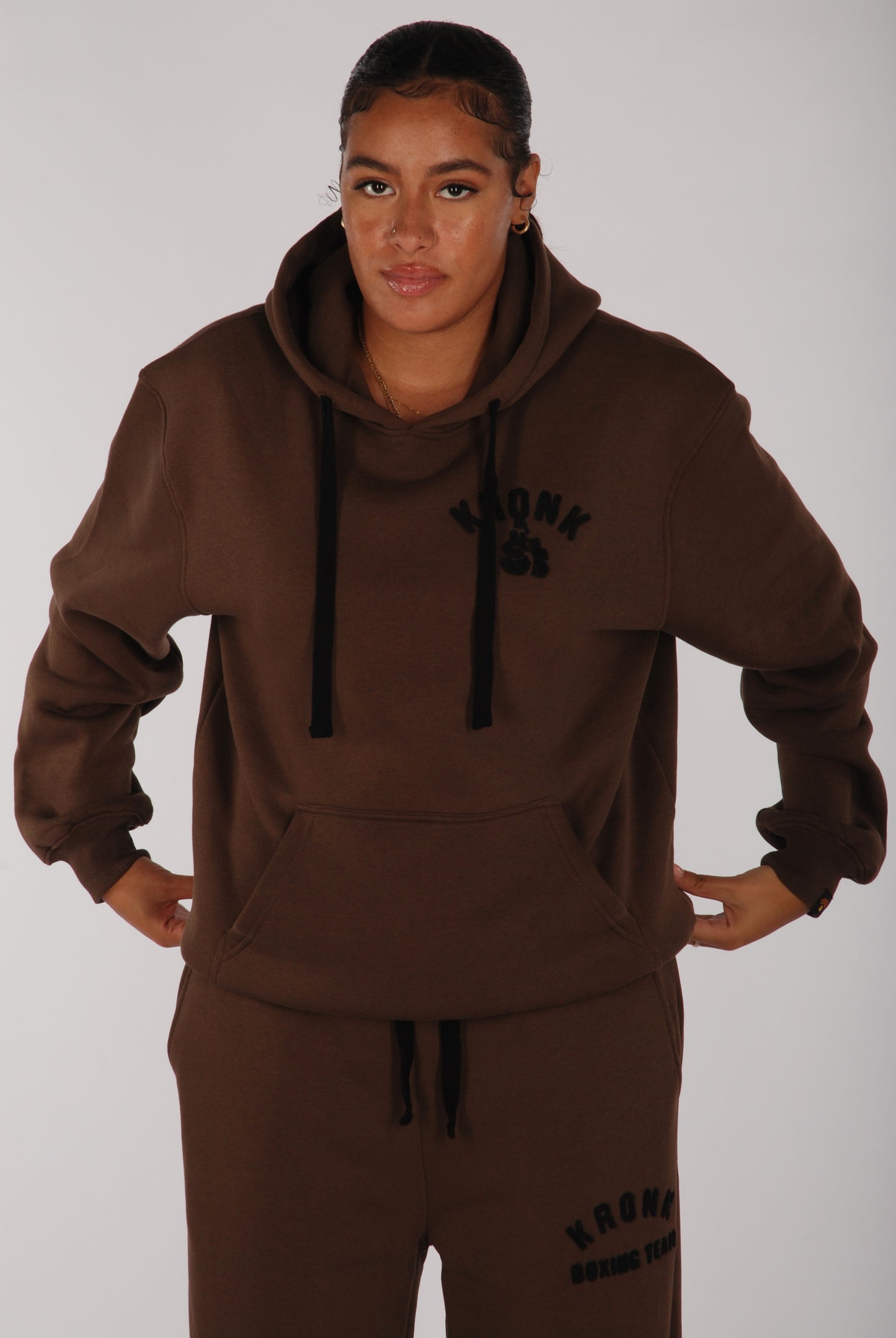 KRONKWOMEN Boxing Team Hoodie Loose Fit Dark Brown