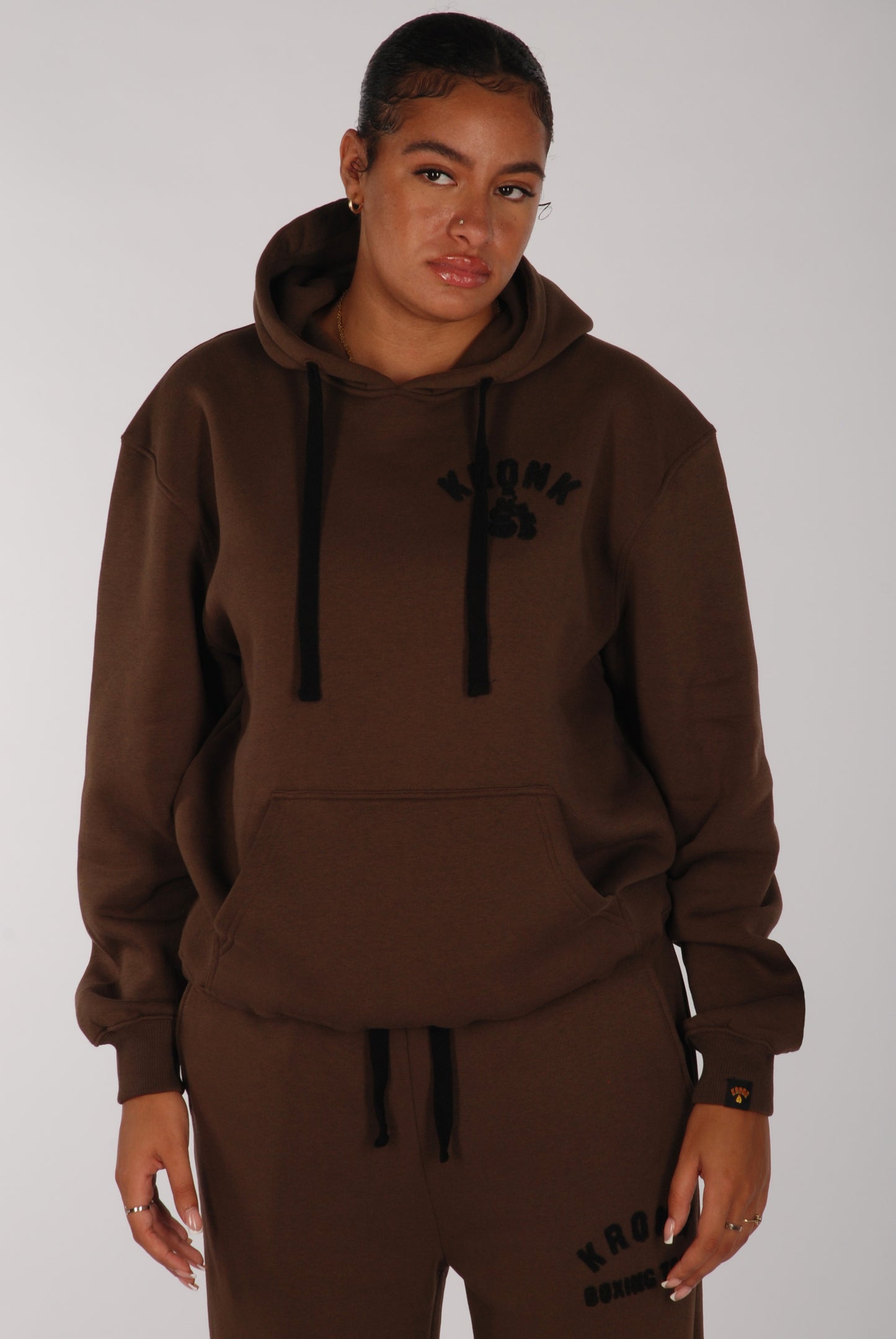 KRONKWOMEN Boxing Team Hoodie Loose Fit Dark Brown