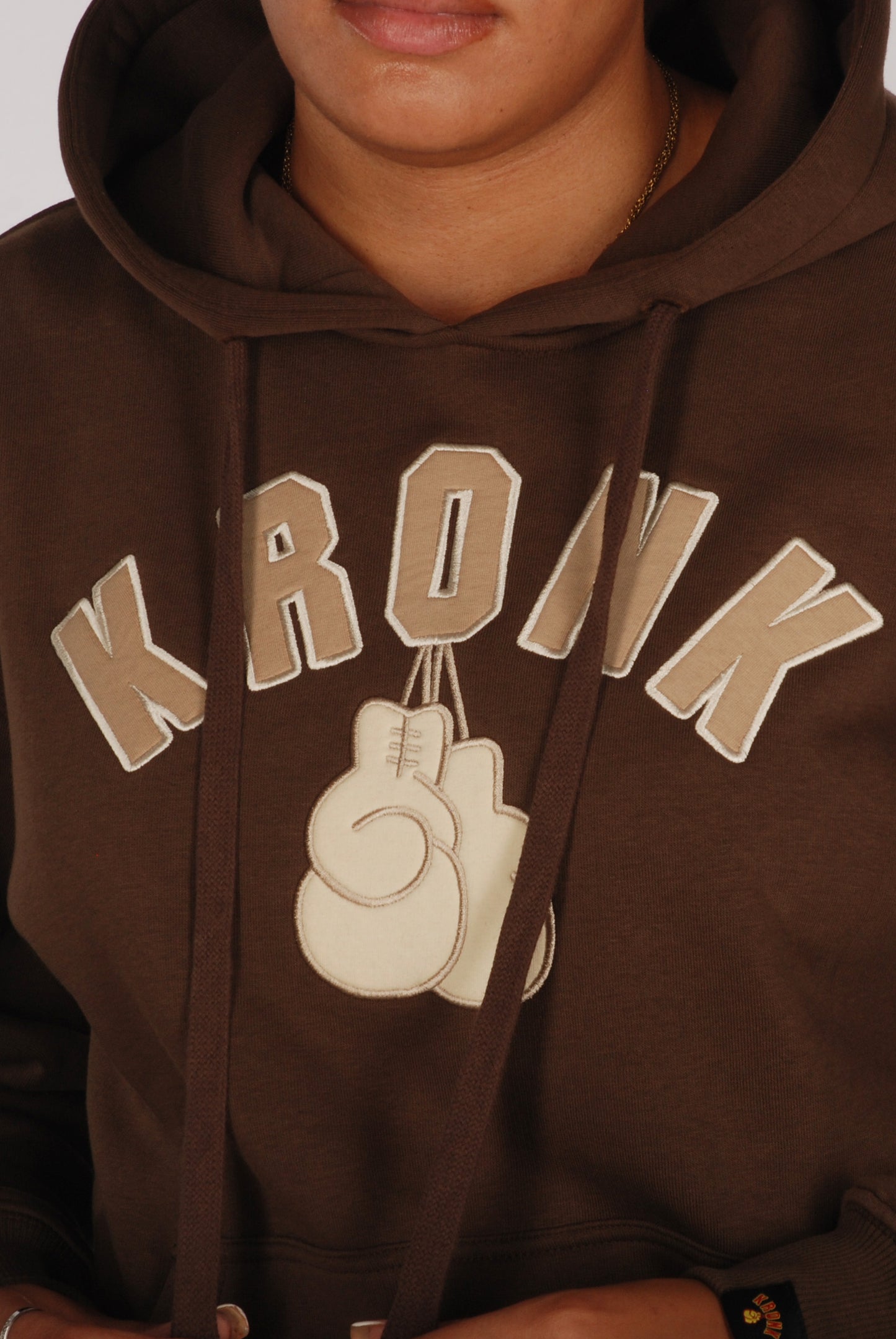 KRONKWOMEN Gloves Applique Hoodie Loose Fit Dark Brown