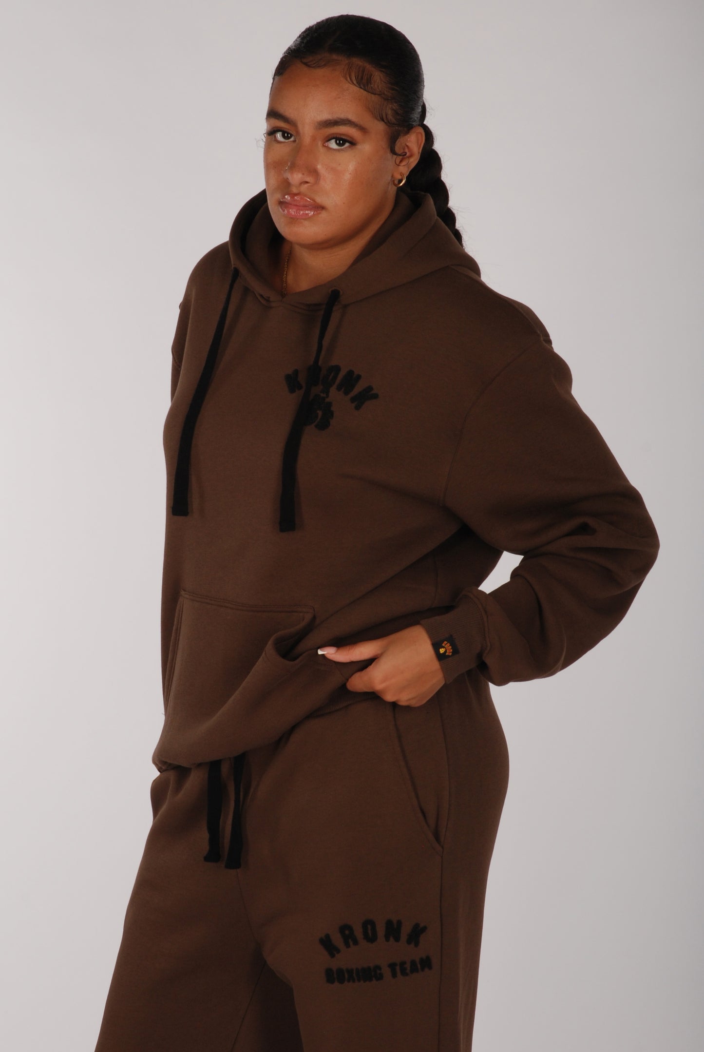 KRONKWOMEN Boxing Team Hoodie Loose Fit Dark Brown