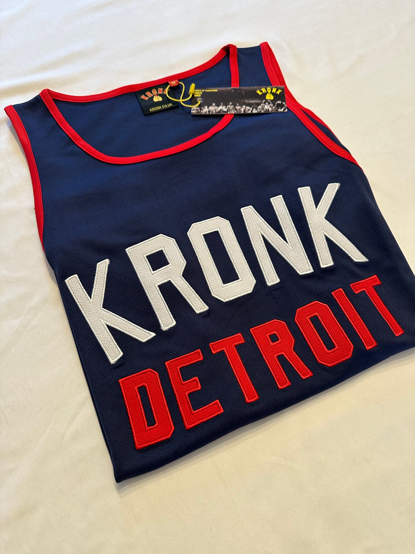 KRONK Iconic Detroit Applique Training Gym Vest Navy