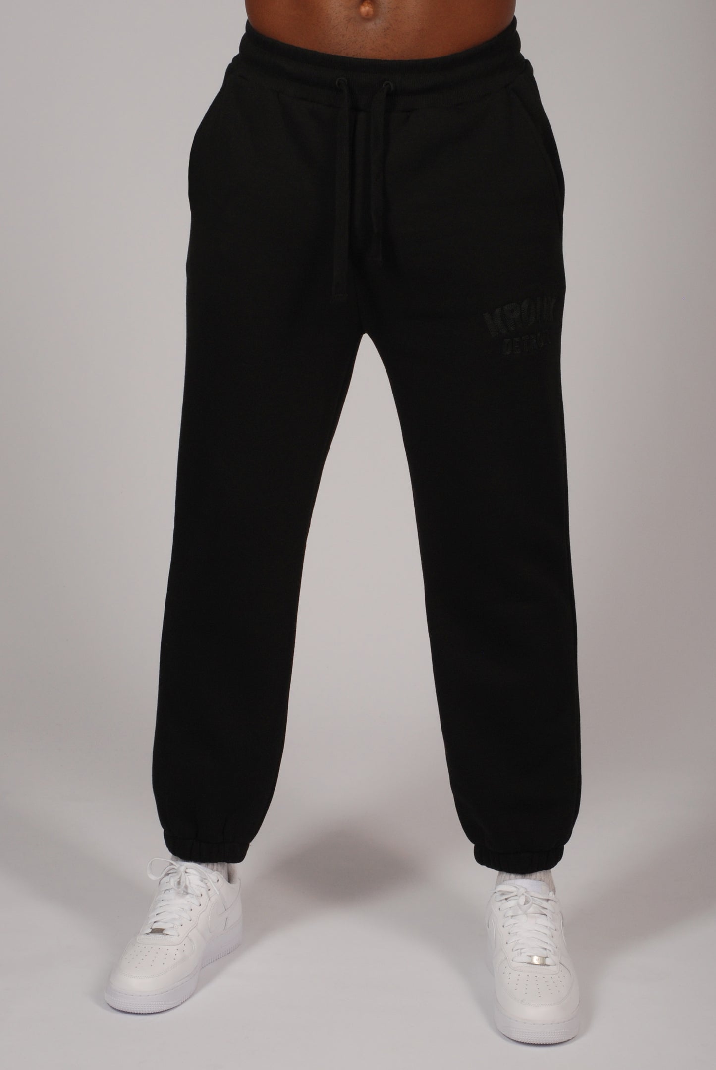 KRONK Detroit Chain Stitch Loose Fit Joggers Black Stealth