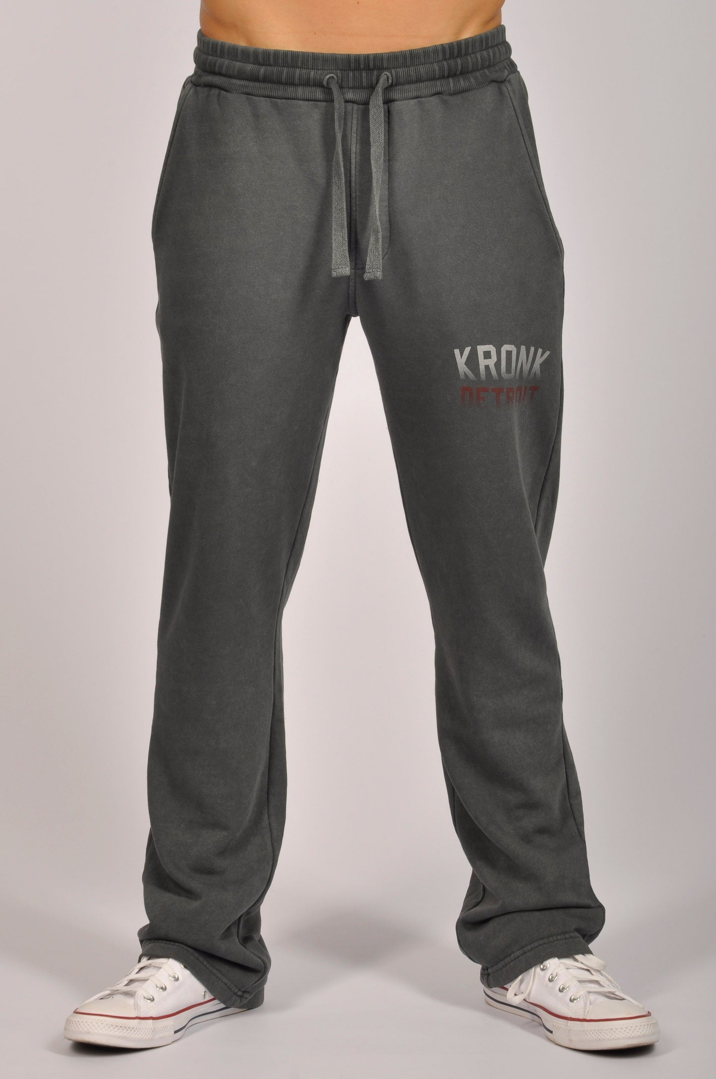 KRONK Faded Iconic Detroit Vintage wash Straight Leg Joggers Loose Fit Charcoal