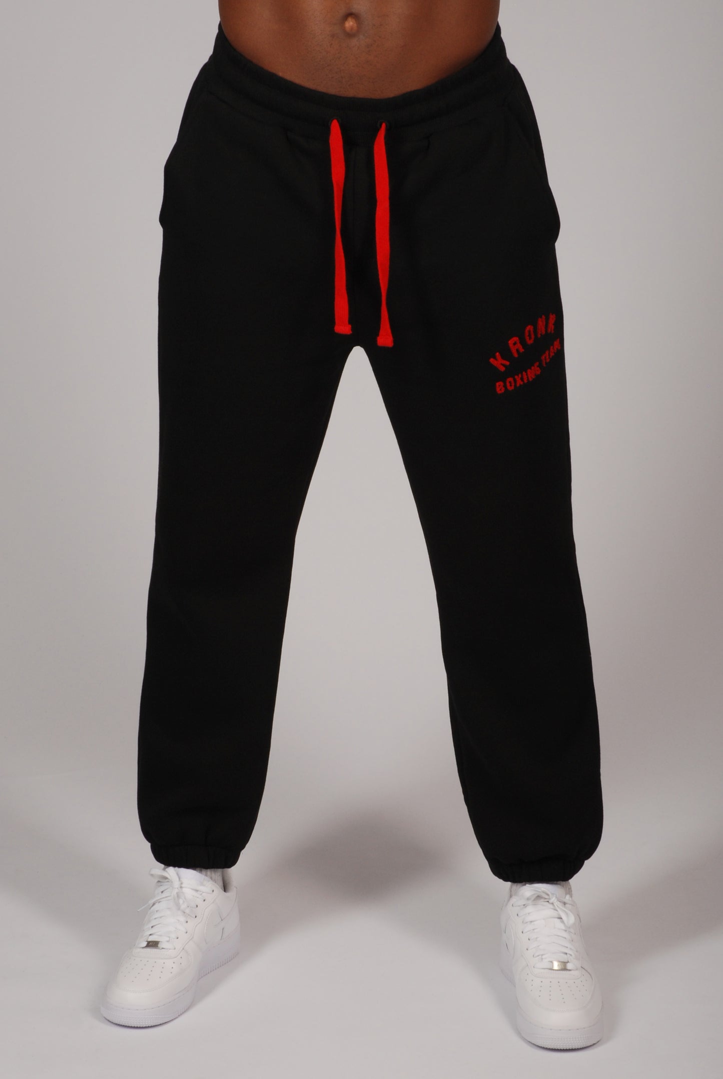 KRONK Boxing Team Towelling Applique Joggers Loose Fit Black