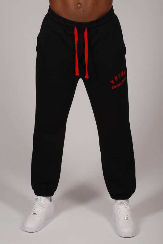 KRONK Boxing Team Towelling Applique Joggers Loose Fit Black