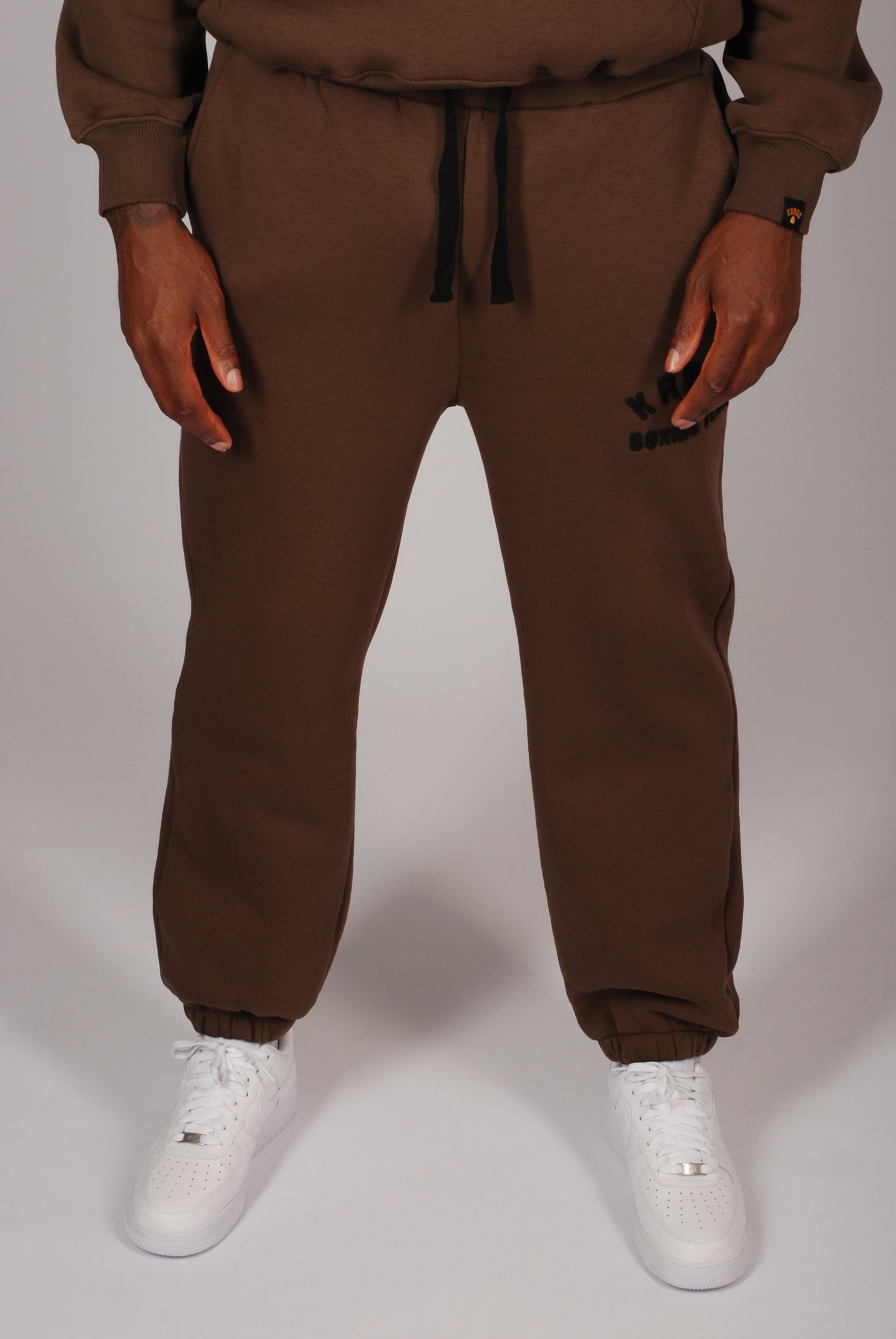 KRONK Boxing Team Towelling Applique Joggers Loose Fit Dark Brown