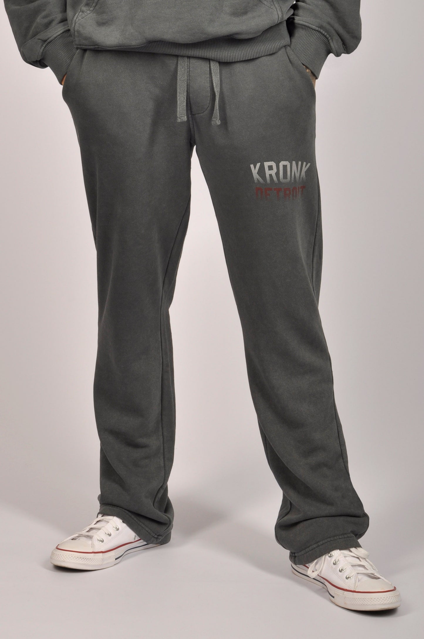 KRONK Faded Iconic Detroit Vintage wash Straight Leg Joggers Loose Fit Charcoal
