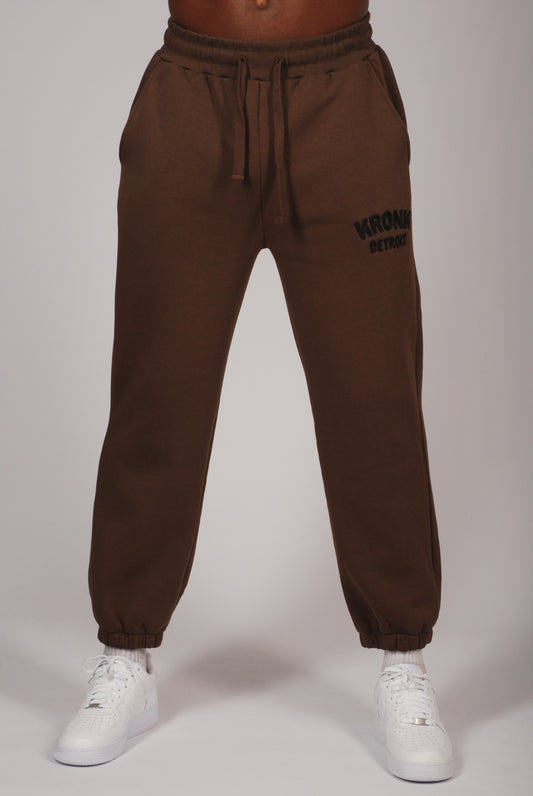 KRONK Detroit Chain Stitch Loose Fit Joggers Dark Brown