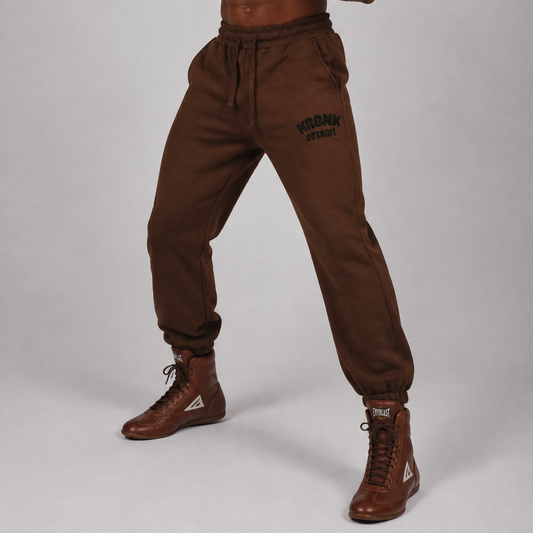 KRONK Detroit Chain Stitch Loose Fit Joggers Dark Brown