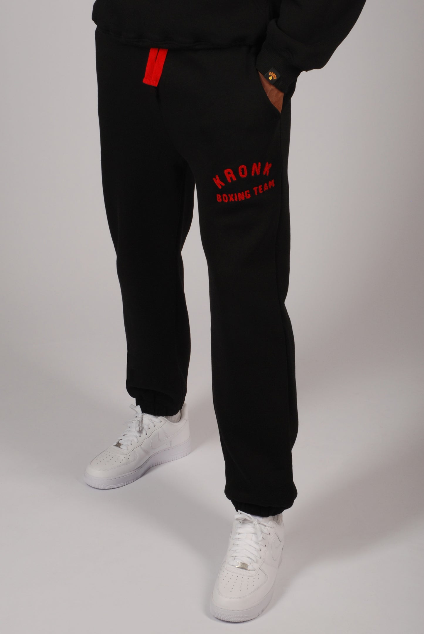 KRONK Boxing Team Towelling Applique Joggers Loose Fit Black