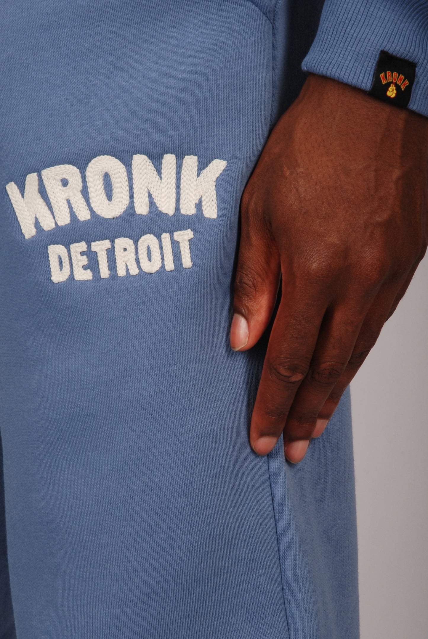 KRONK Detroit Chain Stitch Loose Fit Joggers Steel Blue