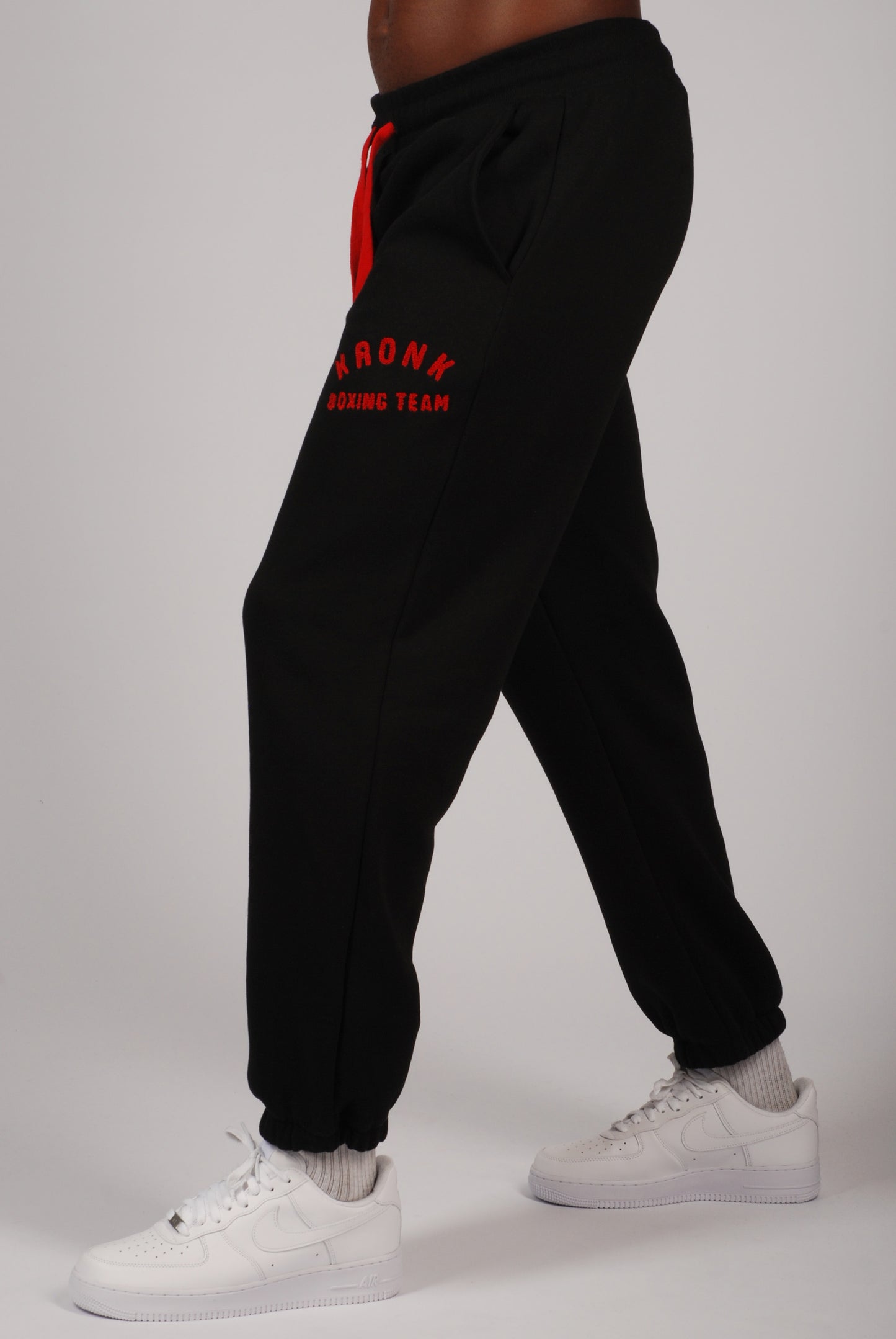 KRONK Boxing Team Towelling Applique Joggers Loose Fit Black