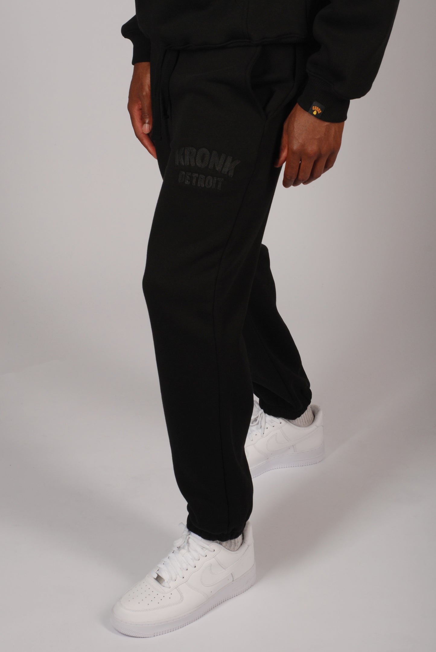 KRONK Detroit Chain Stitch Loose Fit Joggers Black Stealth