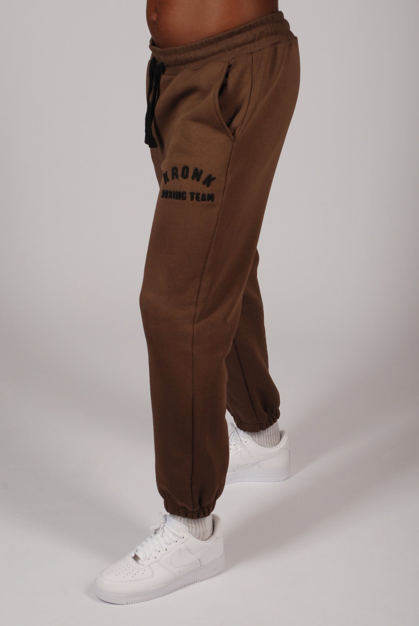 KRONK Boxing Team Towelling Applique Joggers Loose Fit Dark Brown