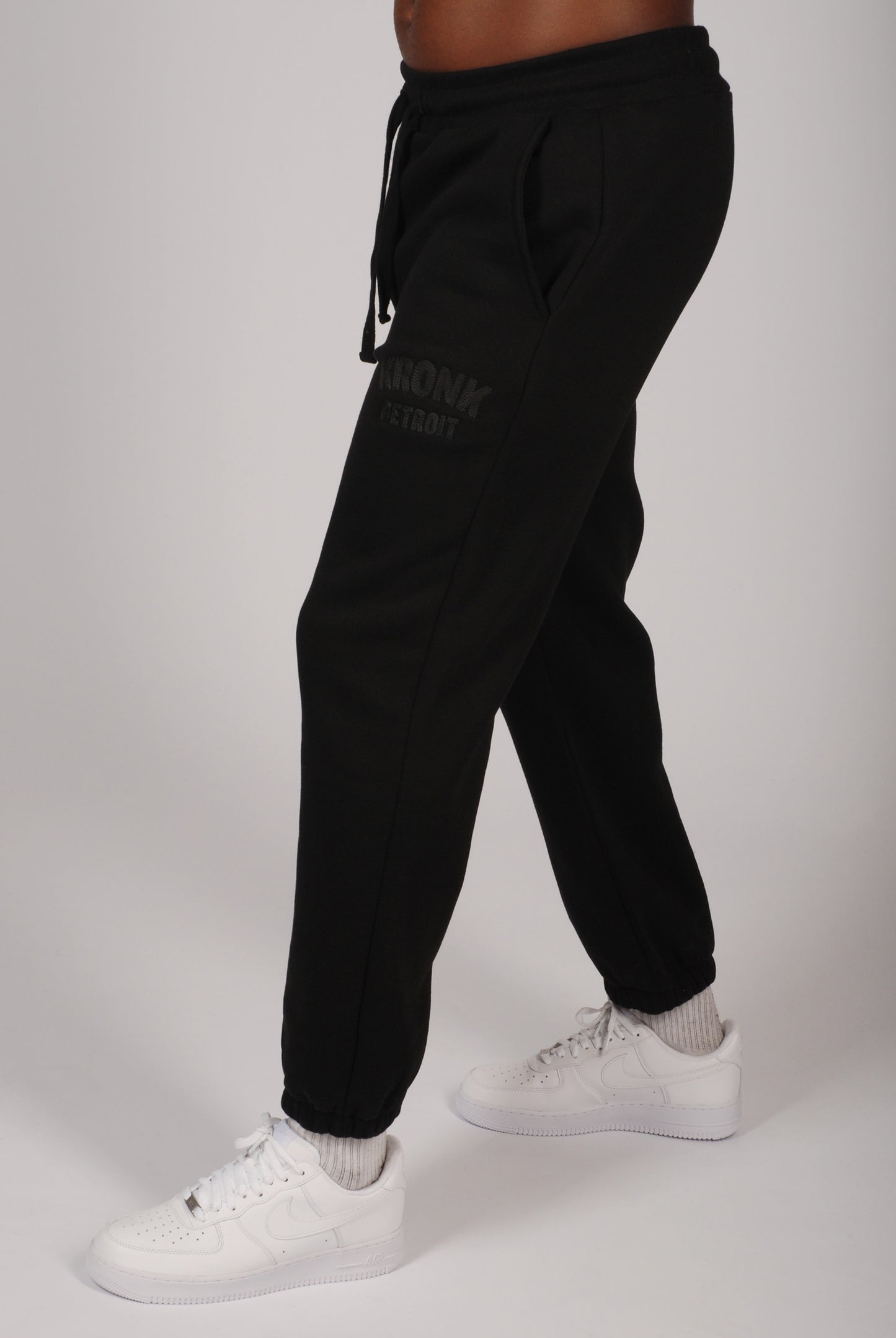 KRONK Detroit Chain Stitch Loose Fit Joggers Black Stealth