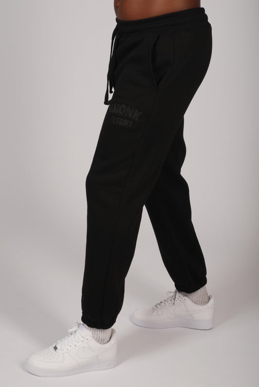 KRONK Detroit Chain Stitch Loose Fit Joggers Black Stealth